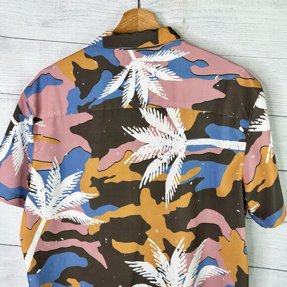 Negative Space Mens M Colorful Camouflage Tropical Button Up Short Sleeve Shirt - Picture 5 of 8